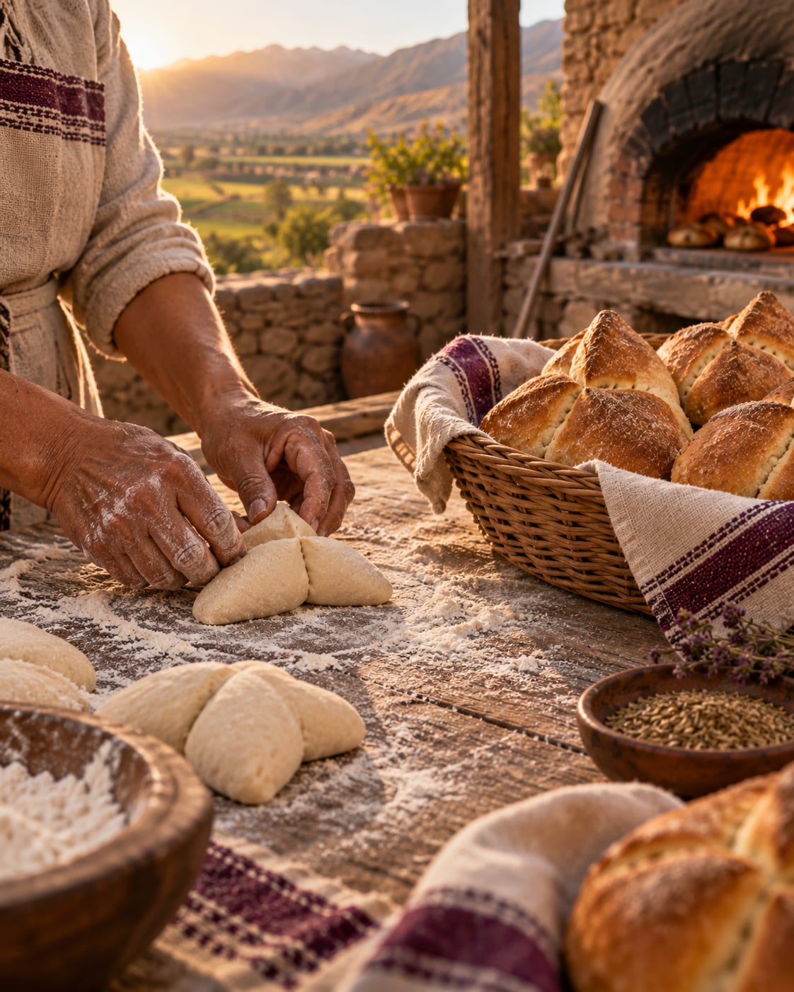 Manos sosteniendo pan de tres puntas de Señor de los Milagros
